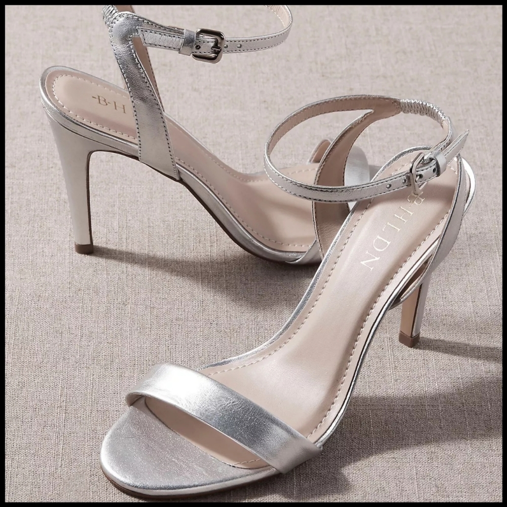 NWOT Anthropologie BHLDN Janel Heels in Metallic Silver